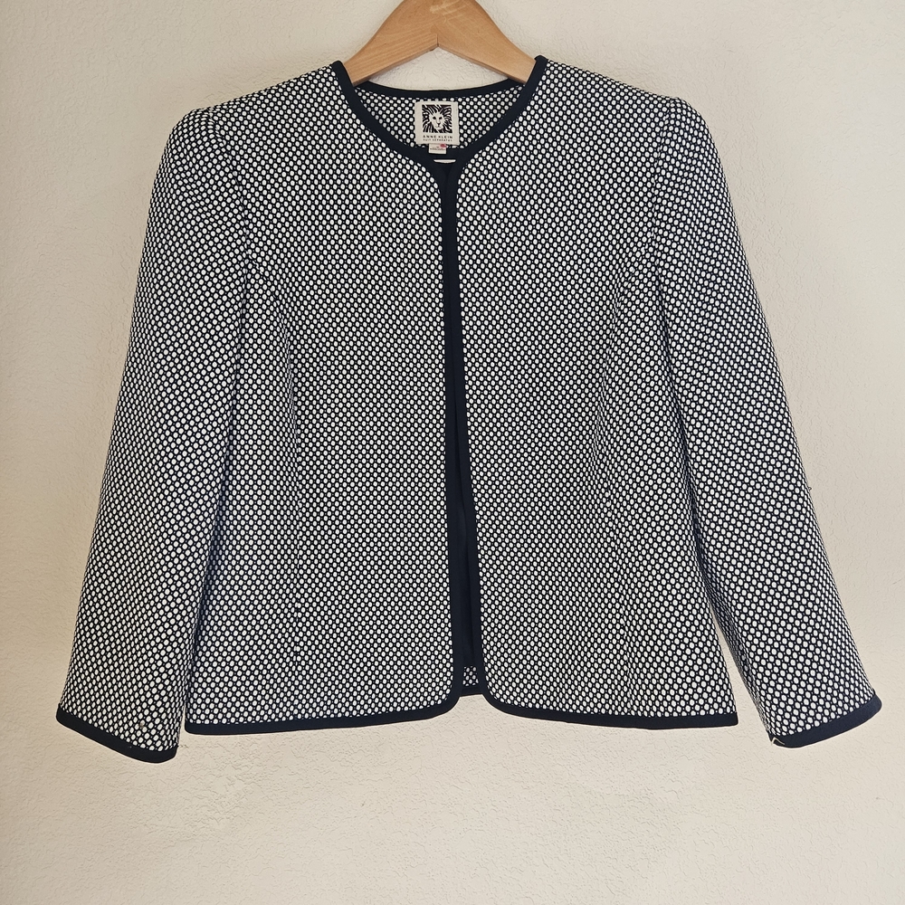 Anne Klein Blazer Suit Jacket Womens 10 Black &  White Lined Business Cocktail